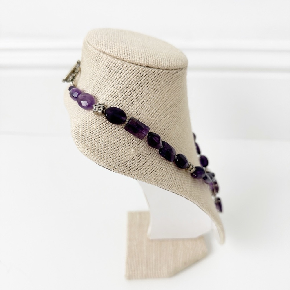 Genuine Amethyst & Sterling Silver Necklace Purple Drop Pendant - Picture 4 of 8